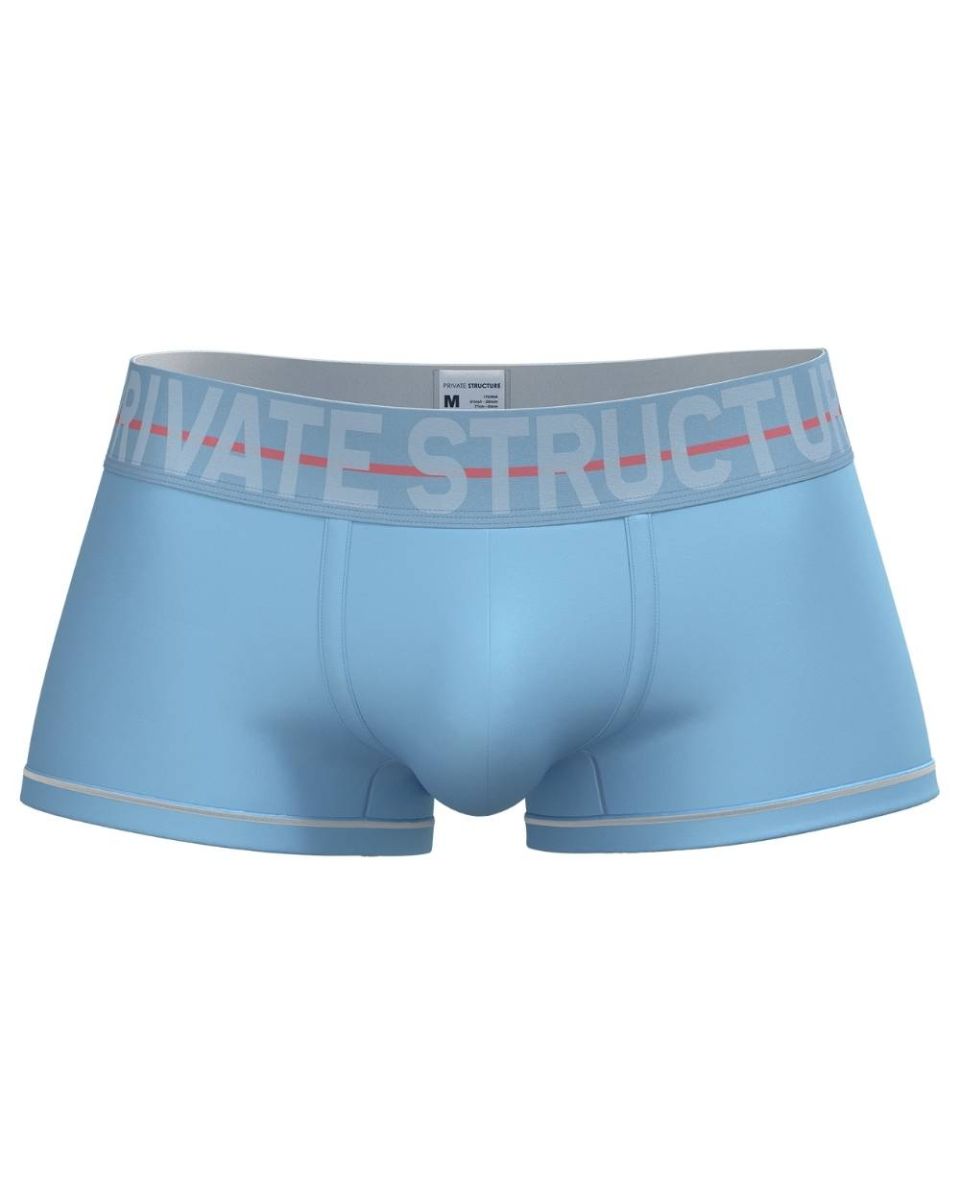 Light blue private structure moux4103 mo lite mid waist trunk briefs with gray waistband and white logo lettering