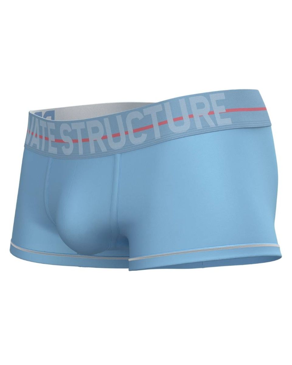 Light blue private structure moux4103 mo lite mid waist trunk boxer briefs with gray waistband and white logo text