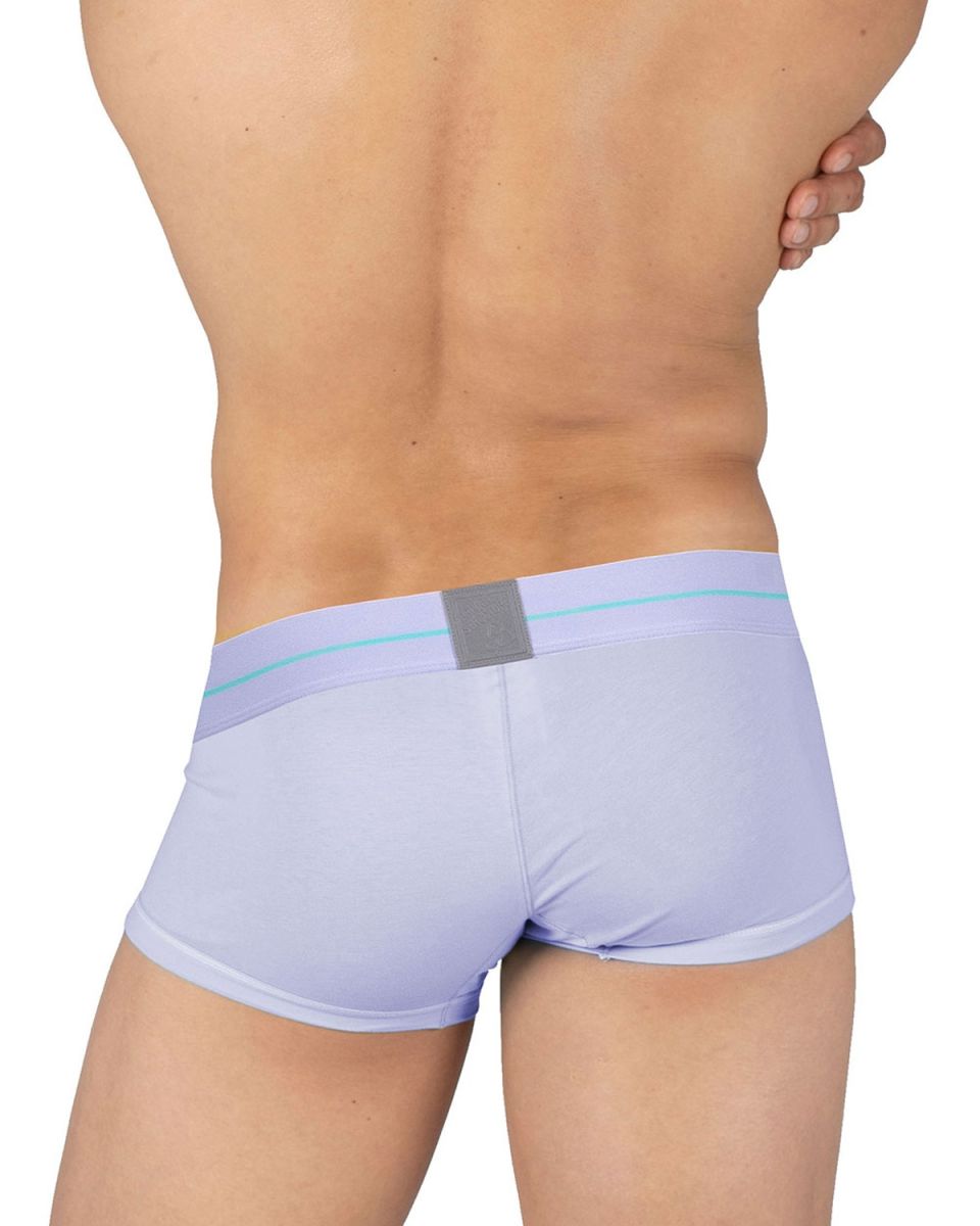 Light purple private structure moux4103 mo lite mid waist trunk with gray patch and light blue waistband trim