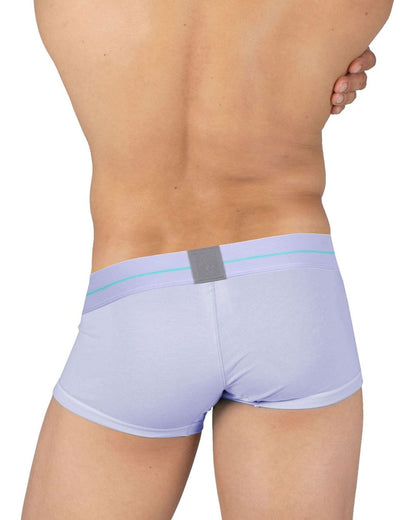 Light purple private structure moux4103 mo lite mid waist trunk with gray patch and light blue waistband trim