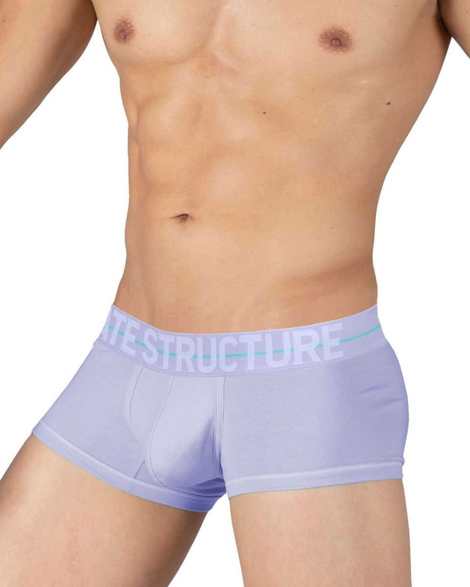 Light purple private structure mo lite mid waist trunk boxer briefs with white logo waistband and teal accent line