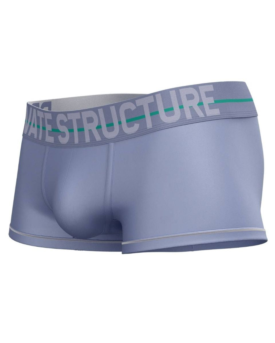 Light blue private structure moux4103 mo lite mid waist men’s boxer briefs with gray waistband and white logo
