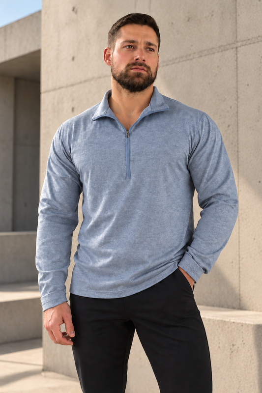 Jed North Men's Quarter-Zip Training Long Sleeve - Heather Blue
