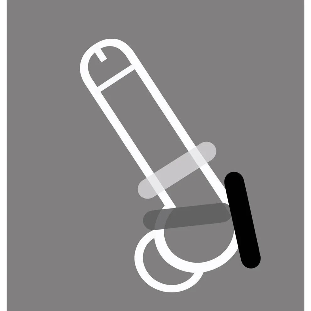 White outline illustration of a hand truck with black handle in rascal the d-ring glow x3 product design