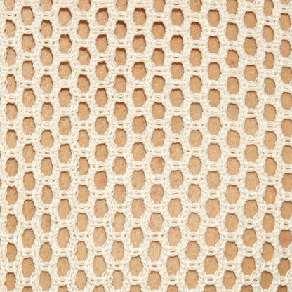 Off-white raw crochet t-shirt featuring breathable mesh fabric with a consistent hexagonal pattern