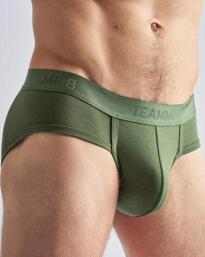 Olive green team8 men’s briefs reign brief with snug fit and elastic waistband designed for comfort and support