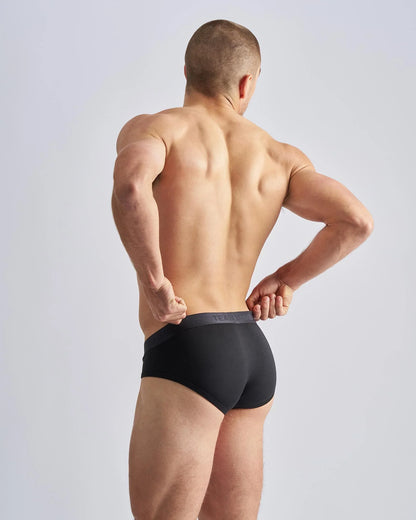 Reign brief black briefs with dark gray elastic waistband designed for comfortable daily wear