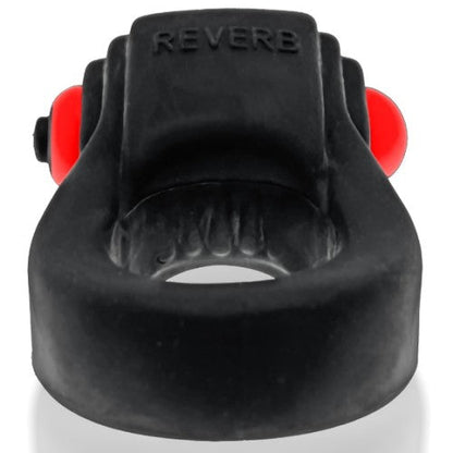 Black silicone revring with red spherical ends and reverb embossed on top designed for vibration use