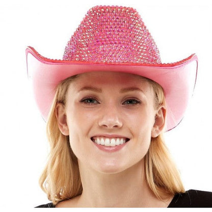 Pink rhinestone cowboy hat featuring sparkling rhinestones for stylish western wear