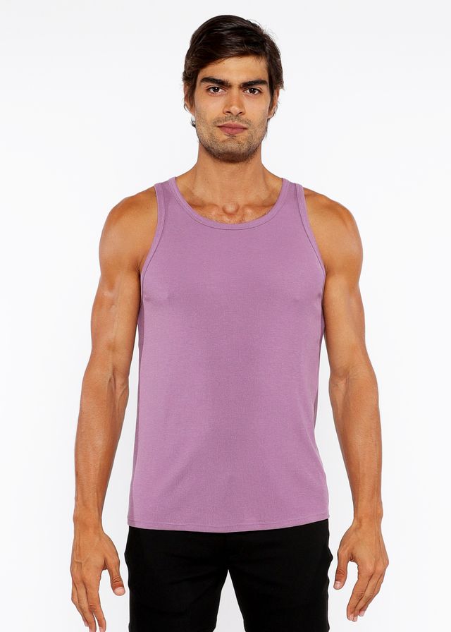 A soft lavender rib modal tank top with sleeveless design and round neckline made of smooth fabric