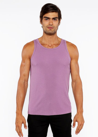 A soft lavender rib modal tank top with sleeveless design and round neckline made of smooth fabric