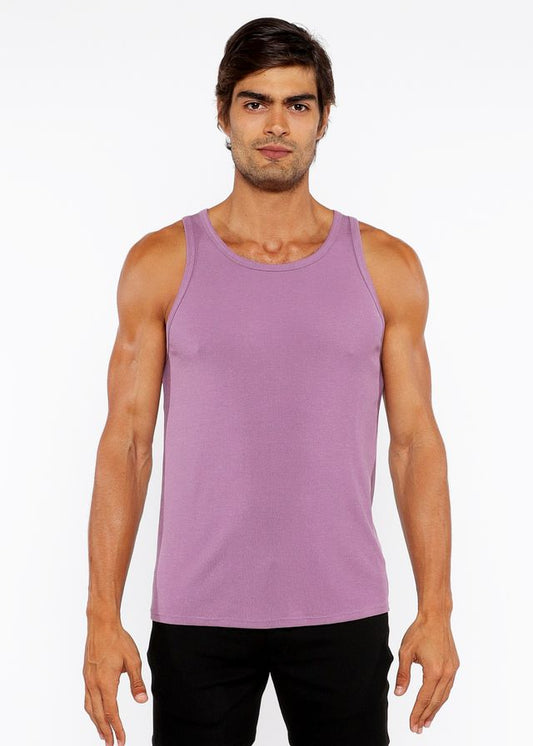 A soft lavender rib modal tank top with sleeveless design and round neckline made of smooth fabric