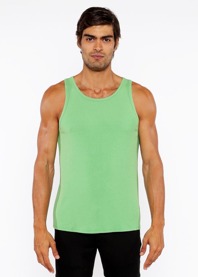A solid light green rib modal tank with a sleeveless design and simple round neckline for casual wear