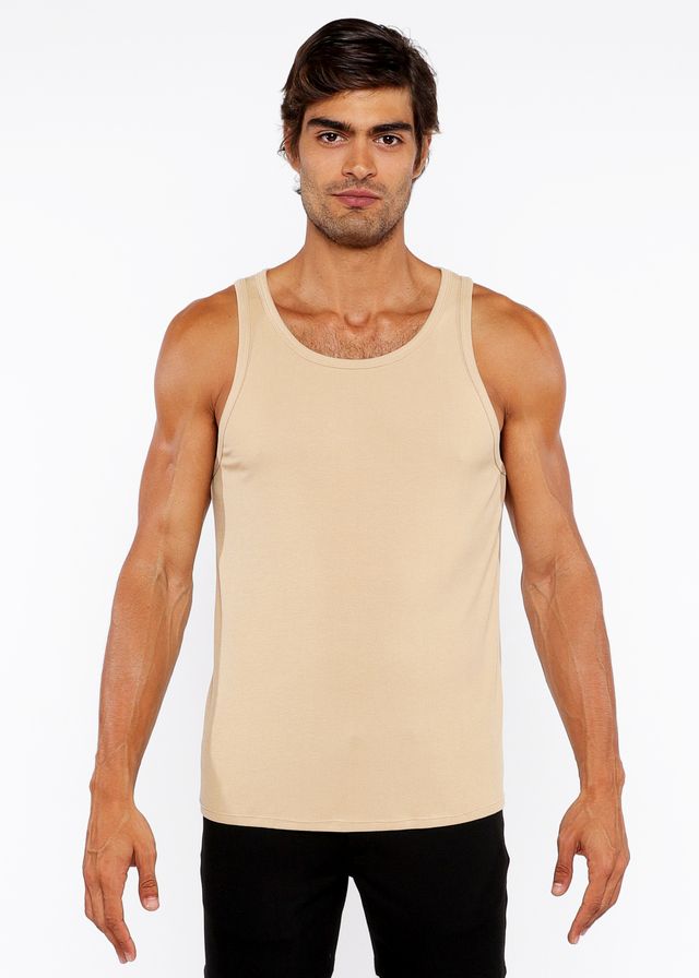Beige rib modal tank sleeveless top with a simple fitted design perfect for casual wear