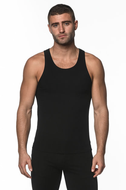 Black sleeveless rib modal tank top with a simple fitted design ideal for casual wear