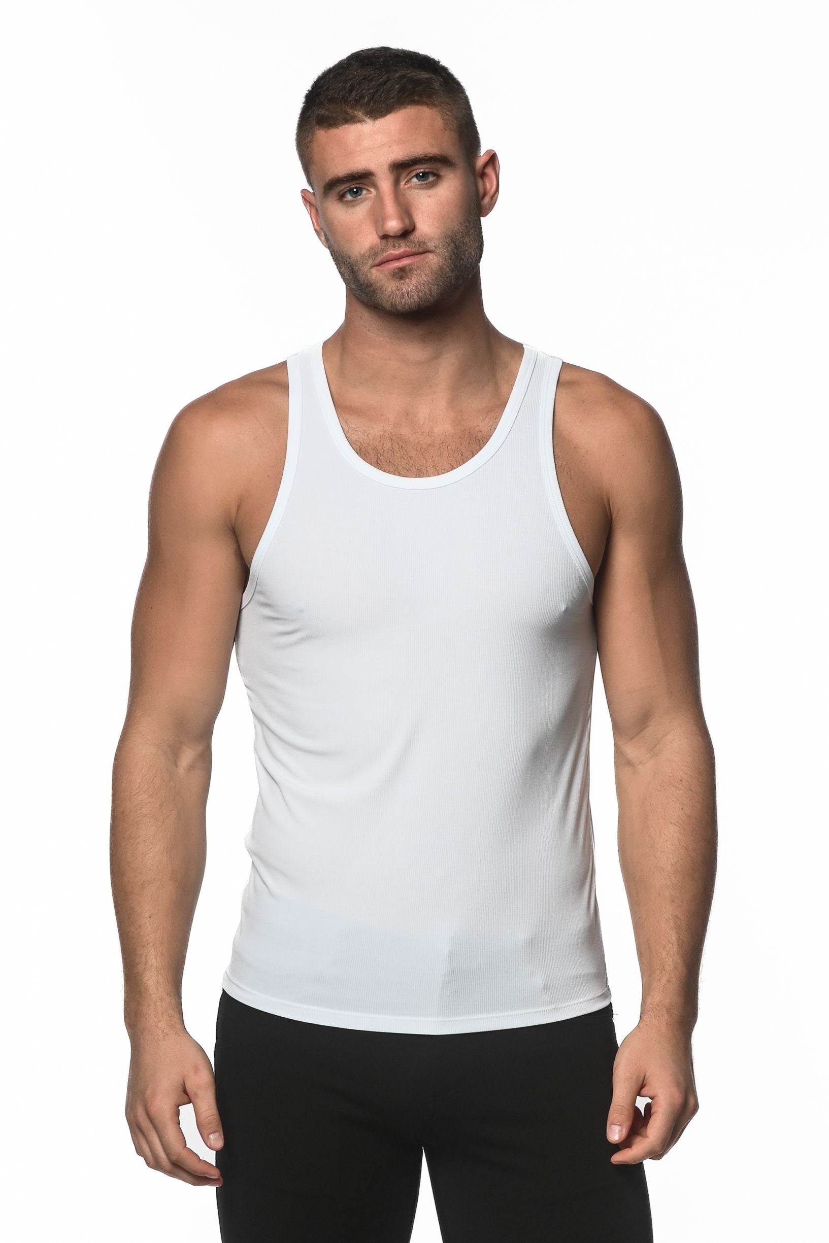 White rib modal tank sleeveless fitted tank top made from soft rib modal fabric for comfortable wear