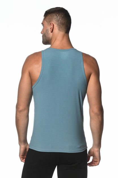 A sleek light blue rib modal tank top with a fitted silhouette and clean neckline