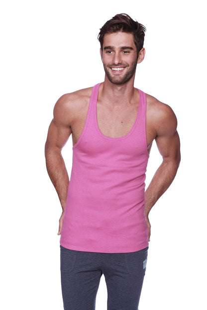 A vibrant berry racerback yoga tank top with a scoop neckline made of soft breathable fabric