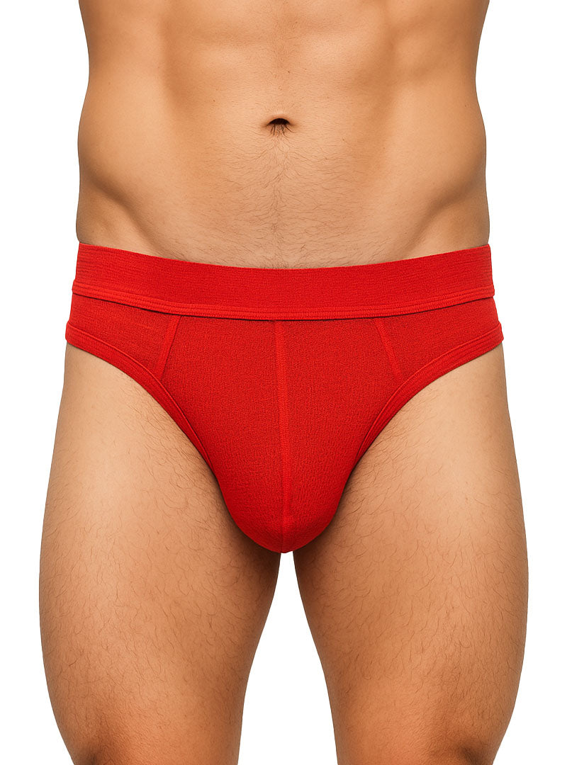 Red Relax Thong men’s briefs in red with a snug fit and elastic waistband for comfortable support