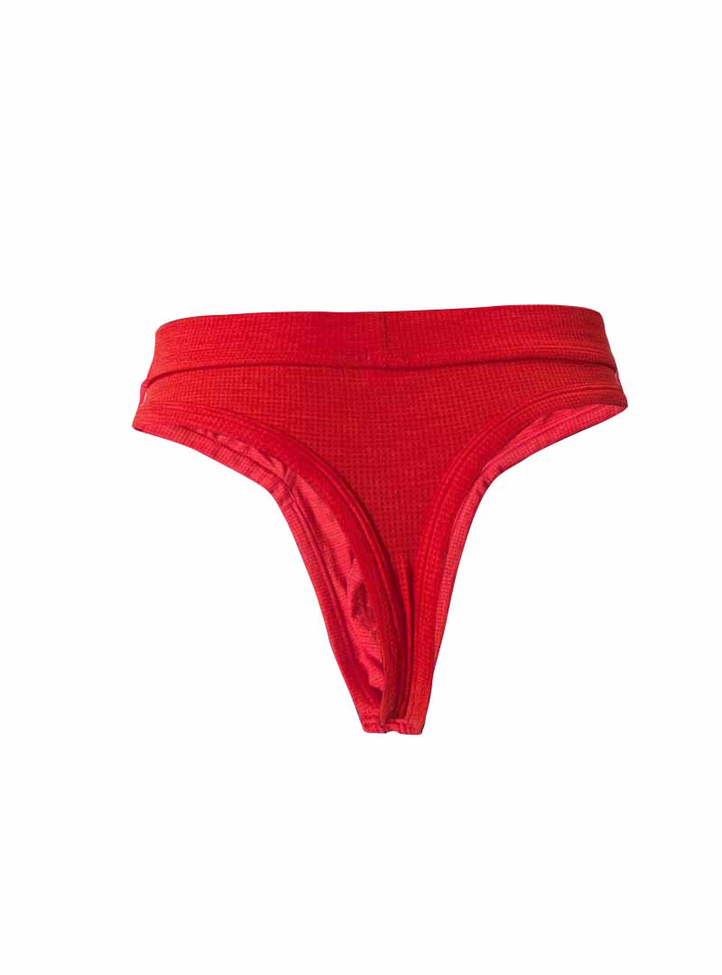 Red relax thong ribbed fabric with smooth satin like inner lining designed for comfortable wear
