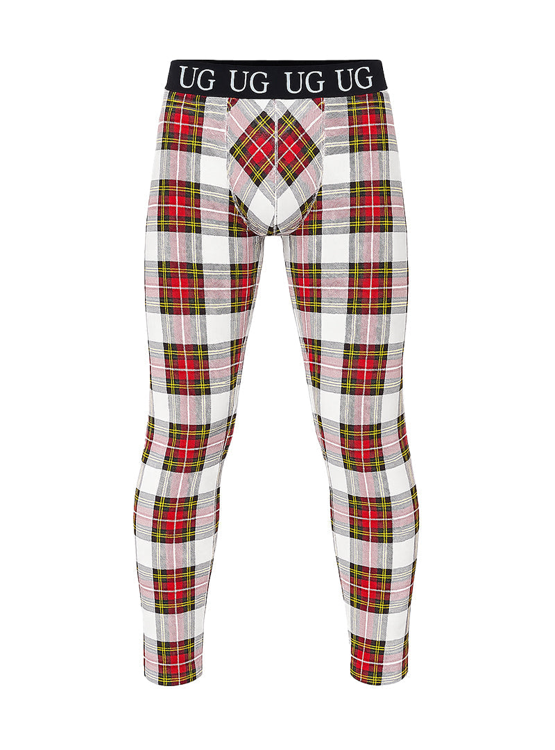 Red white and green plaid patterned ug underwear with black waistband and logo featured in relax leggings product image