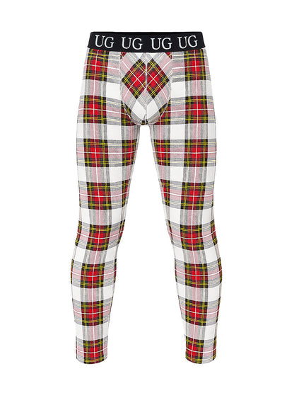 Red white and green plaid patterned ug underwear with black waistband and logo featured in relax leggings product image