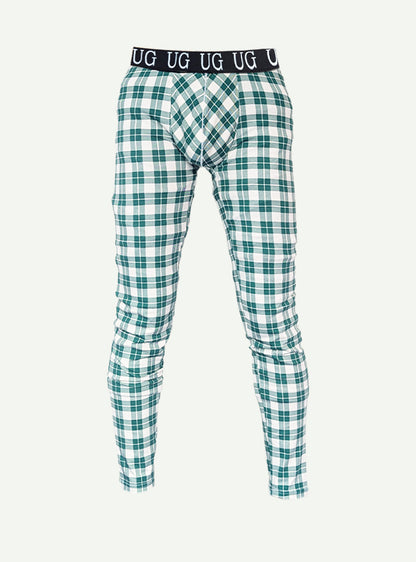 Green and white plaid Relax leggings with black logo waistband designed for comfortable everyday wear