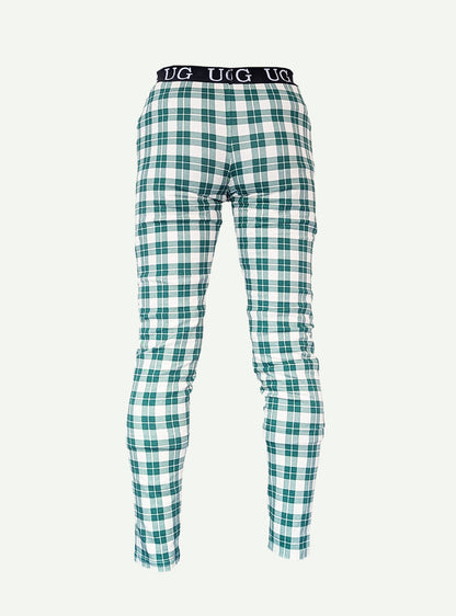 Green and white plaid ugg men’s relax leggings with black waistband featuring the brand logo
