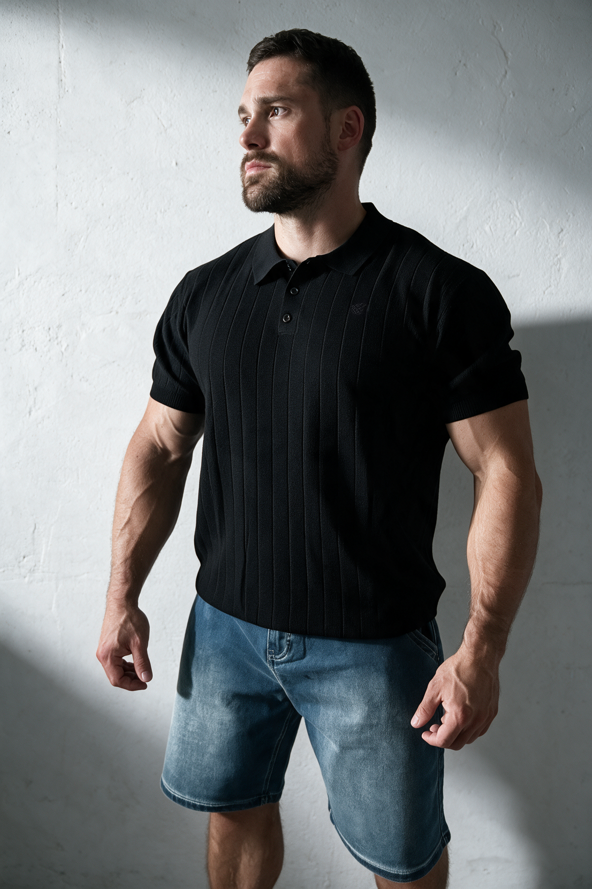 Jed North Men's Rib Knit Collared Polo  - Onyx Black