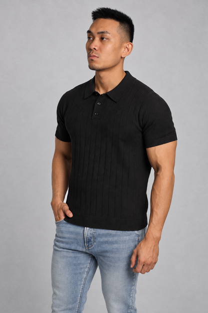 Jed North Men's Rib Knit Collared Polo  - Onyx Black
