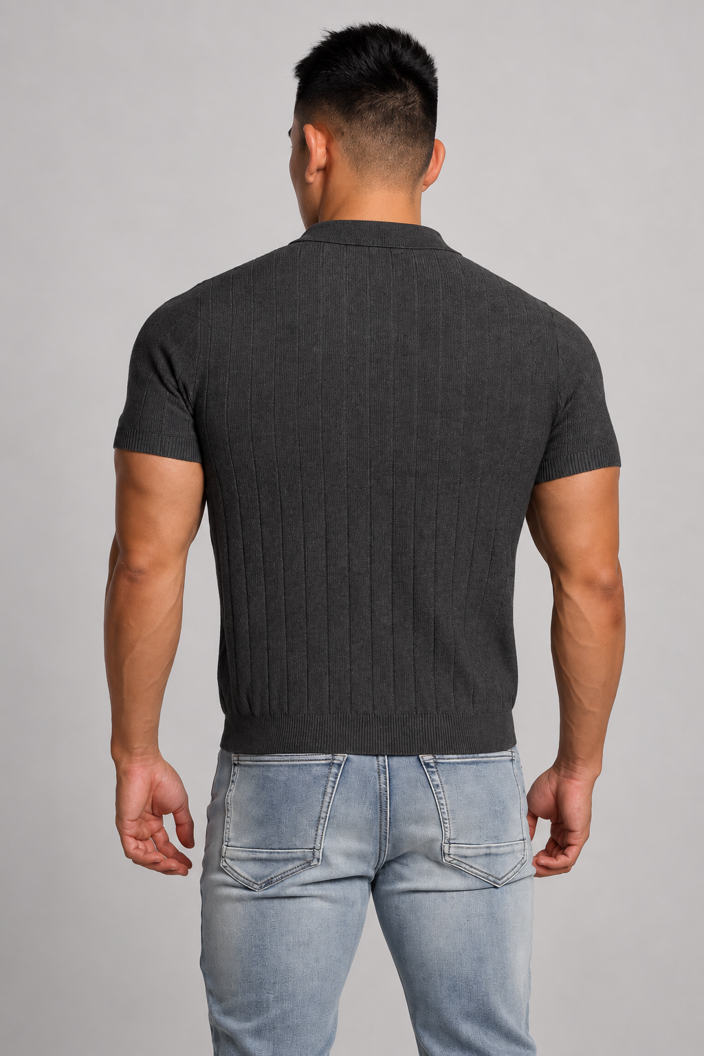 Jed North Men's Rib Knit Collared Polo  - Storm Gray