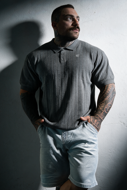 Jed North Men's Rib Knit Collared Polo  - Storm Gray