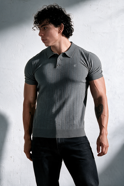 Jed North Men's Rib Knit Collared Polo  - Storm Gray