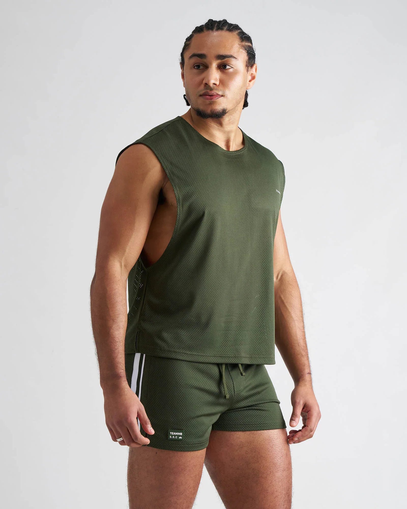 Olive green mesh sleeveless athletic top ssc mesh muscle tank made of breathable fabric for active wear