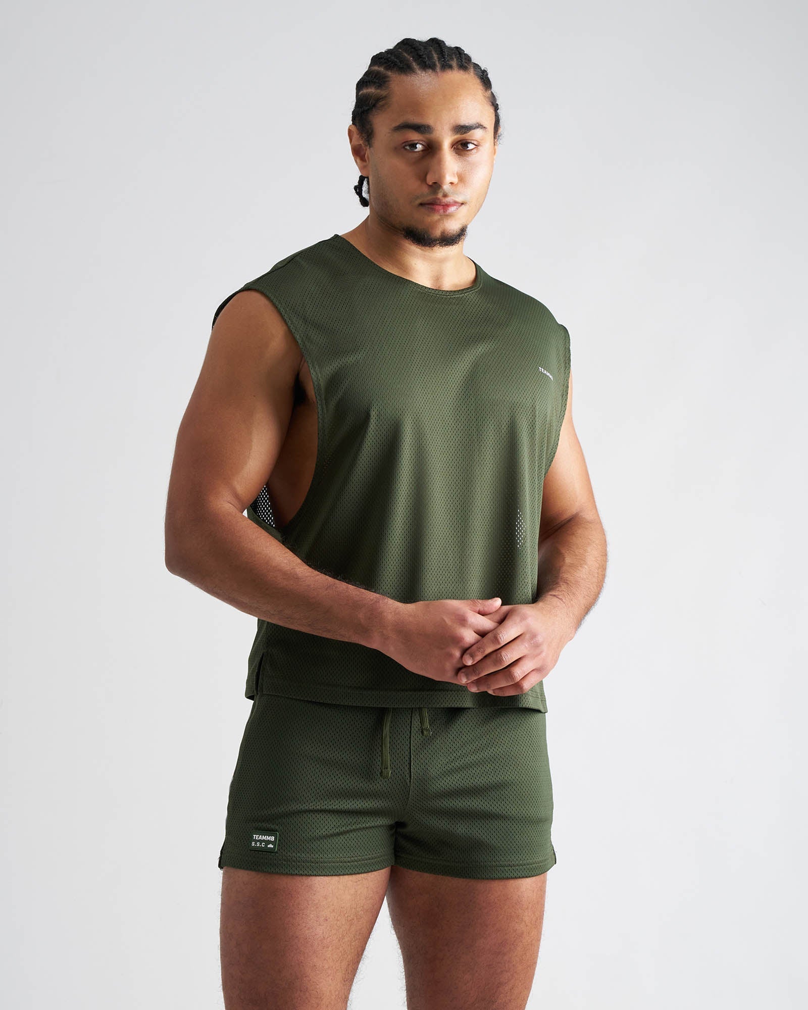 Olive green mesh sleeveless athletic top ssc mesh muscle tank designed for breathability and active use