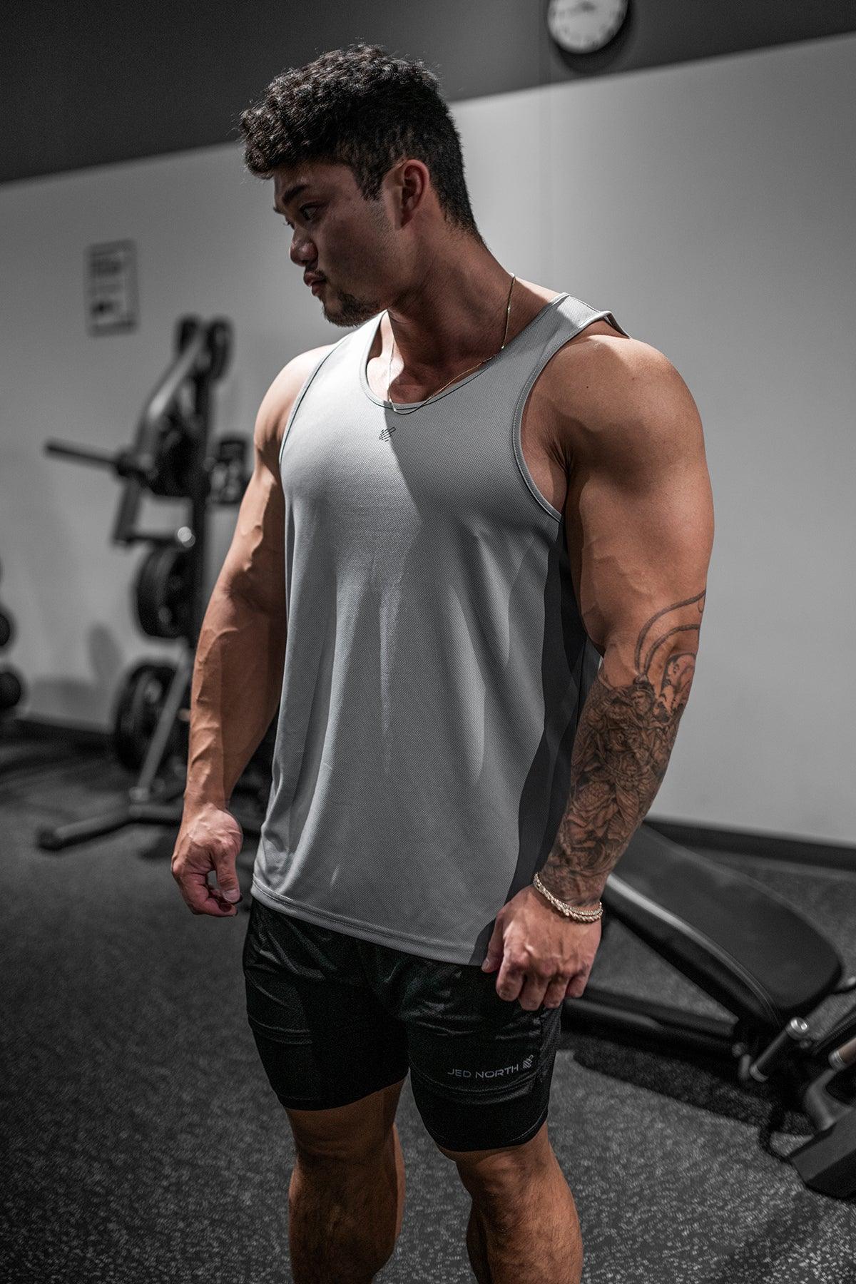 Jed North Men's Alpha Microfiber Fast-Dry Gym Tank Top - Polar Silver