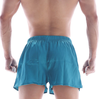 MetroMaleWear silk satin turquoise boxer shorts with elastic waistband and slightly flared hem in teal