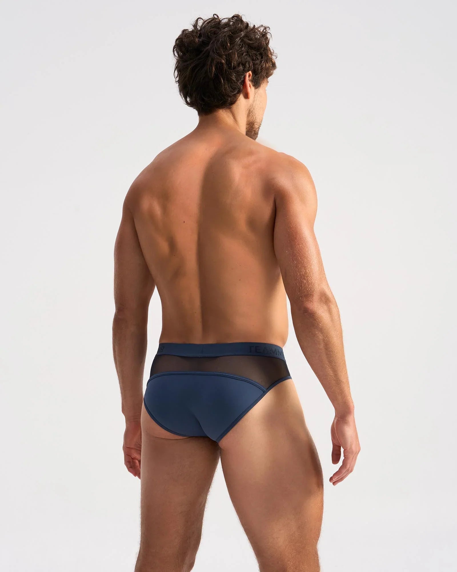 Navy blue score sheer brief mesh-trimmed breathable fabric low-rise comfortable fit underwear