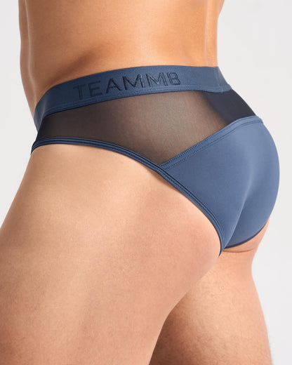 Blue teammb score sheer brief men’s briefs with mesh panel and seamless construction front view