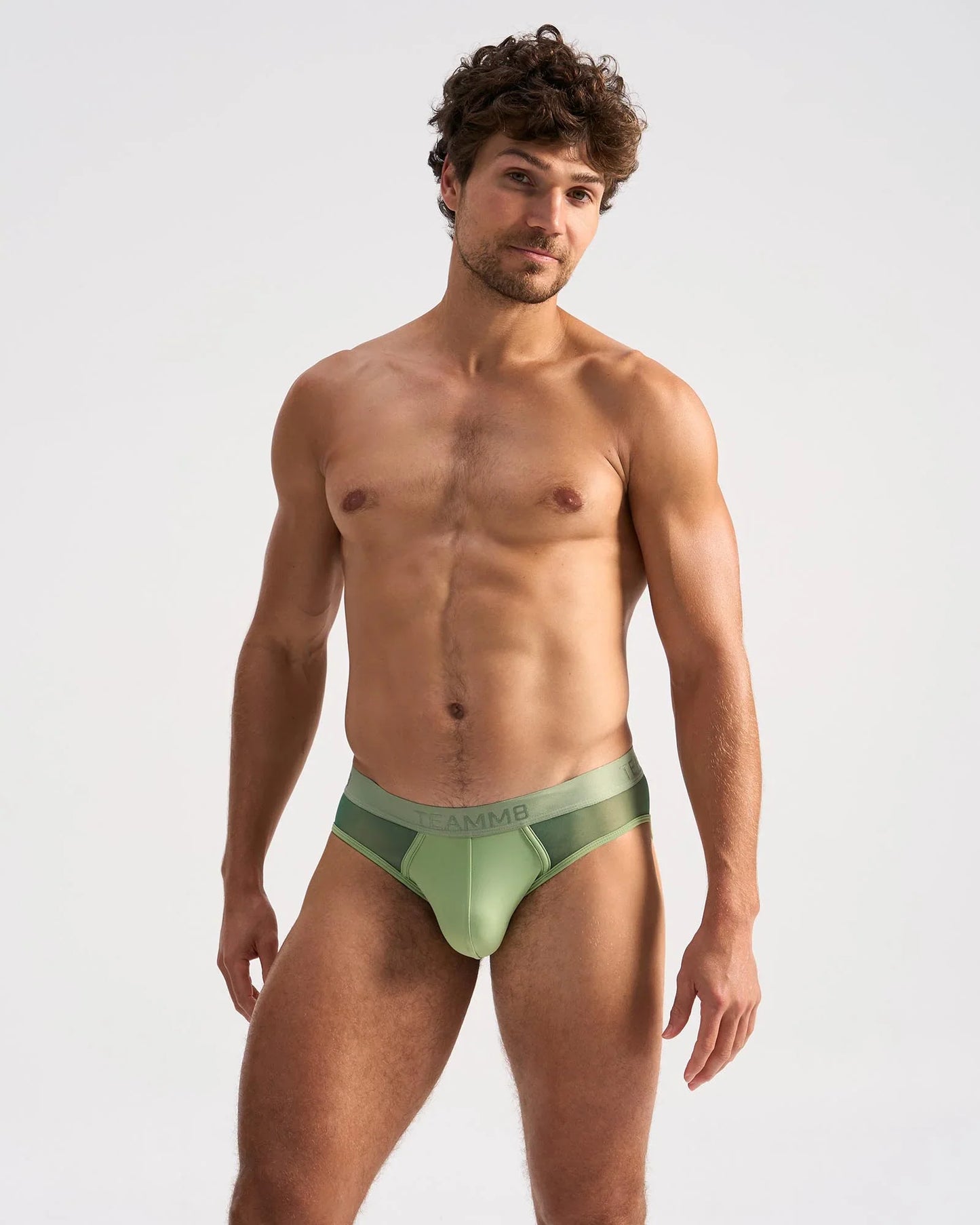 Light green score sheer brief seamless design with matching branded elastic waistband for comfortable wear