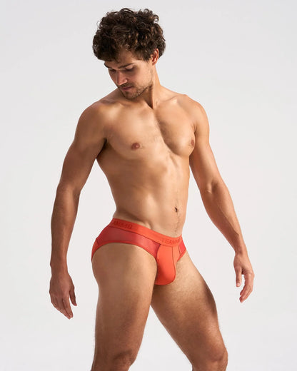 Orange calvin klein score sheer jock briefs with sheer fabric showcasing a vibrant orange color