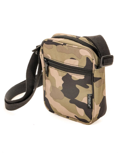 Sidekick crossbody sling bag camouflage pattern with black zipper and strap for hands-free carrying