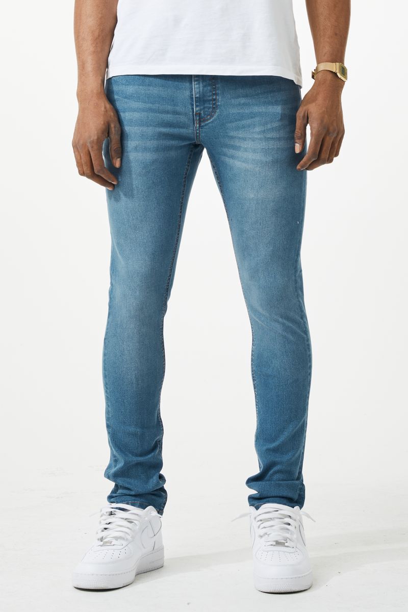 Skinny fit denim jean made of blue denim with slim fit and subtle fading for a stylish casual look