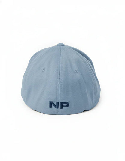 Light blue stretch-fit snout cap 3.0 baseball hat showing embroidered np logo on the back side