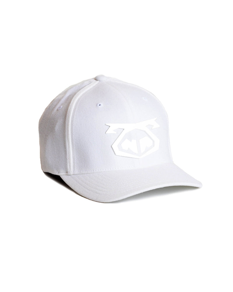 White snout cap baseball hat with subtle matching embroidered logo on front for casual outdoor wear