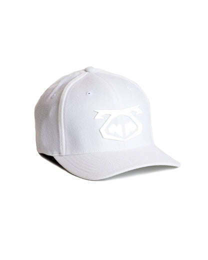 White snout cap baseball hat with subtle matching embroidered logo on front for casual outdoor wear
