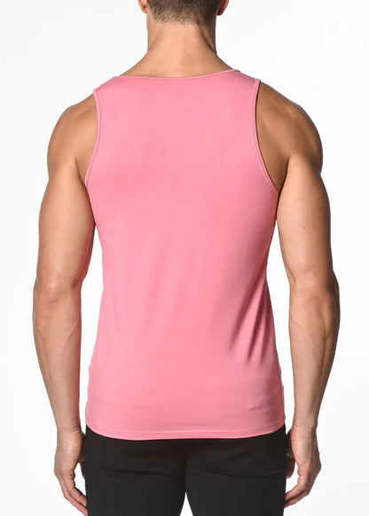 A sleek solid stretch jersey tank top in pink sleeveless with smooth fabric finish for comfortable wear