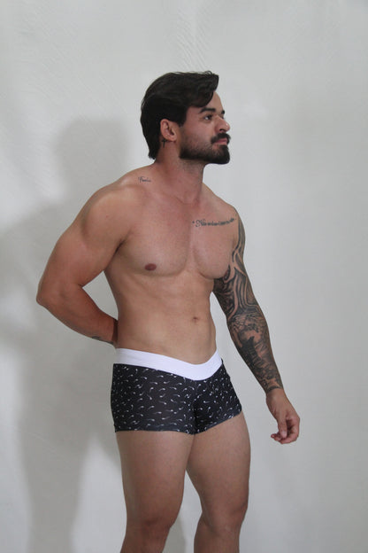 Black sperm trunk briefs with white waistband and light bird patterns for comfortable everyday wear
