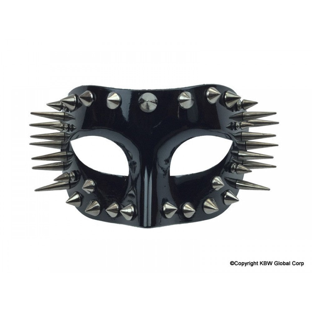 Spikes half face mask in black glossy material adorned with silver toned spikes for edgy style