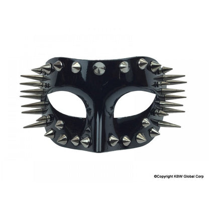 Spikes half face mask in black glossy material adorned with silver toned spikes for edgy style